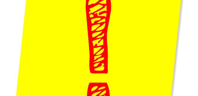 Czerwony wykrzyknik na jaskrawo żółtym tle.