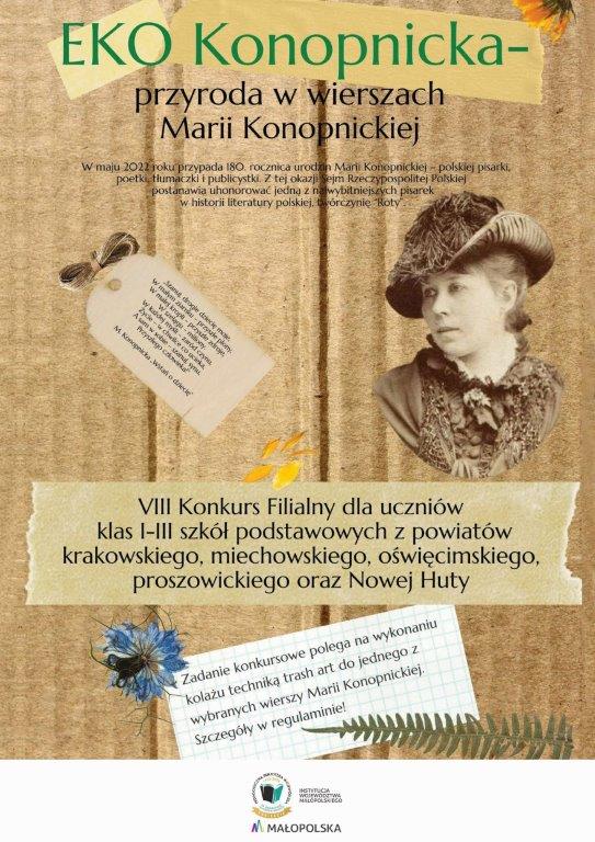 Plakat konkursowy EKO Konopnicka - przyroda w wierszach Marii Konopnickiej